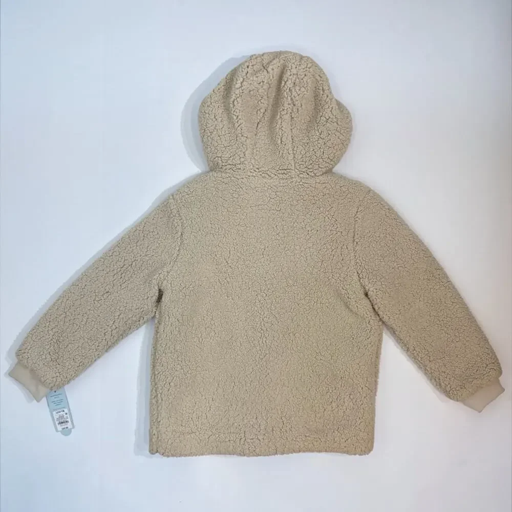 Cat & Jack Girls Cozy Sherpa Jacket Teddy Bear Hooded Beige Tan Size L 10/12